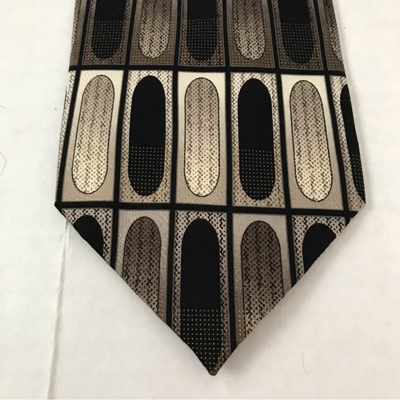 EXTRA LONG Bergamo New York Silk Tie Handmade Brown Tan Oval Print - Picture 7 of 11